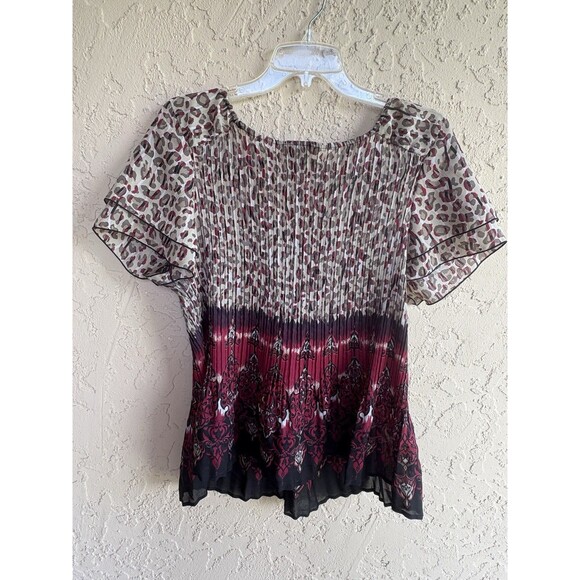 ND New Directions Womens 2X Leopard Kringle Print Flutter Sleeves Button Up Top - Picture 9 of 9
